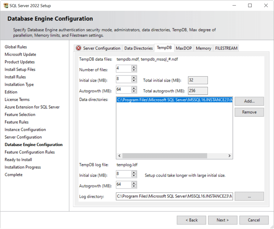 SQL Server 2022 Database Engine Configuration