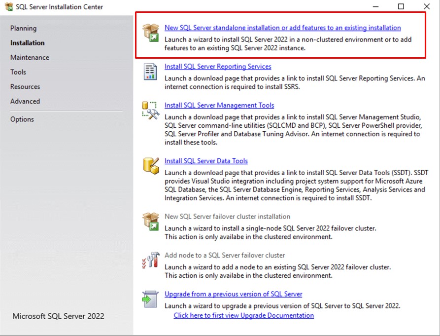 SQL Server Installation Center