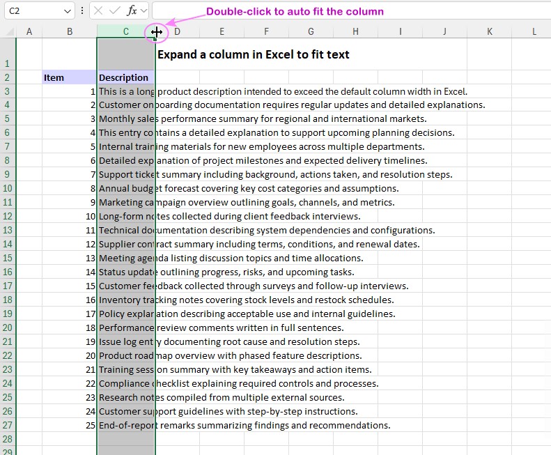 Expand a column in Excel - Nodekeys
