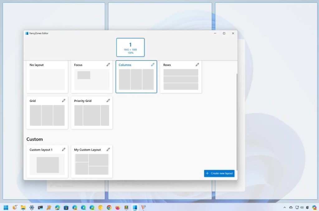 Snap layouts