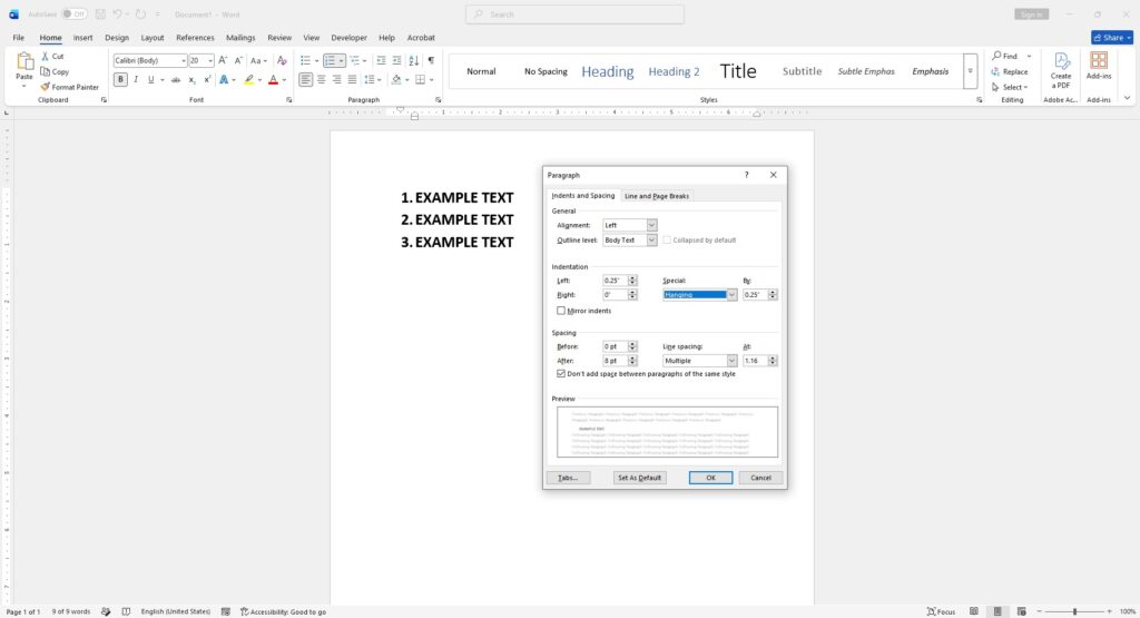 Change Paragraph Number Styles